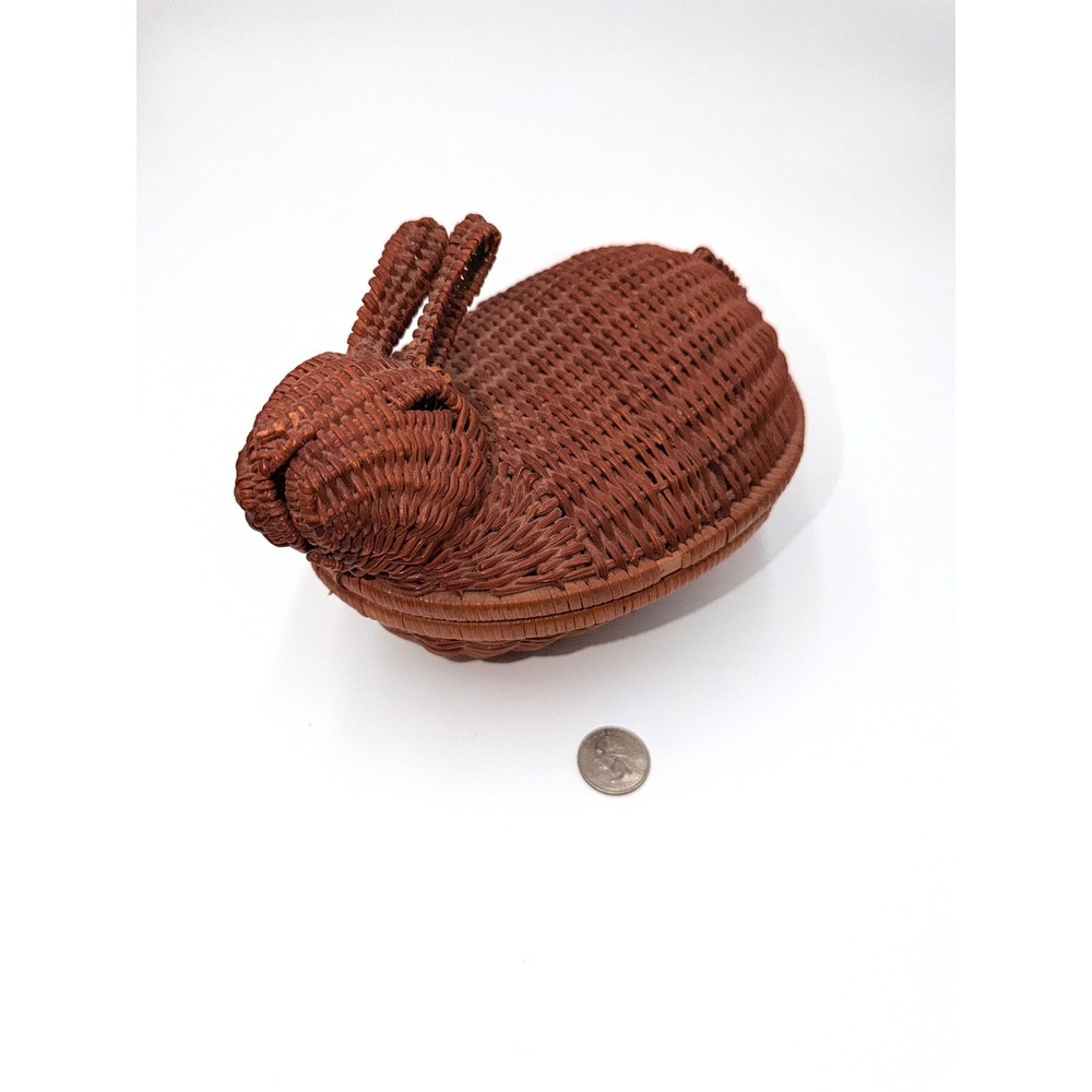 Bunny Basket Woven Lidded Trinket Box Small Brown Decorative Storage Handmade